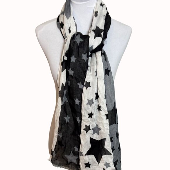 Starry Black White Gradient Scarf By Express Lightweight Colorblock Frayed Hem - Picture 1 of 15
